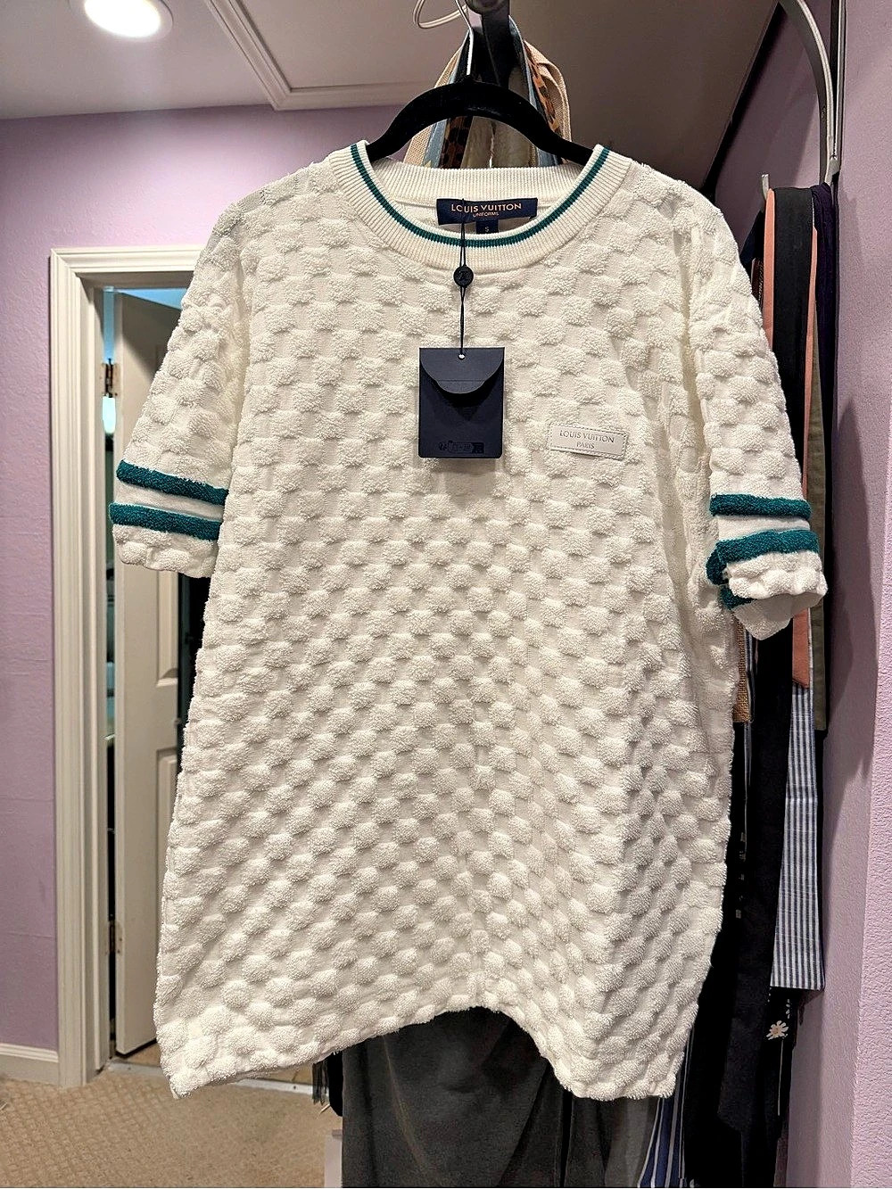 Louis Vuitton uniform, Textured Short Sleeve Top White Small NWT